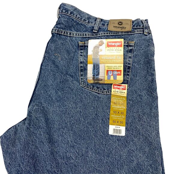 Wrangler Five Star Premium Denim Straight Leg Relaxed Fit Mens 50X30 Blue - Picture 1 of 16